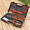 Amazon Stainless Steel Wooden Handle Outdoor Camping Baking Tool suit Plastic Rubber Box 19-Piece Combination BBQ Tool
