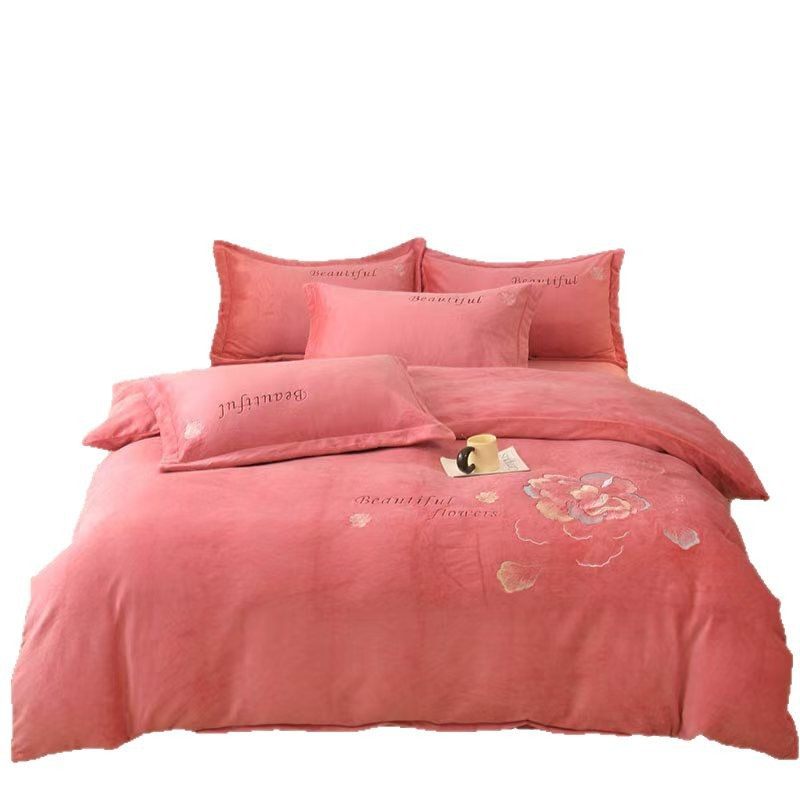 Little Red Riding Book Selection Autumn and Winter Warm Crystal Velvet Four-piece Set Naked Sleeping Double-sided Milk Velvet Quilt Cover Bed Sheet
