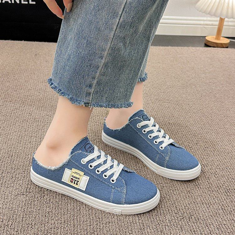 Baotou Half-Slippers for Women, Summer Outdoor Wear, 2025 New Style, Women's Heelless Lazy Canvas Shoes, Flat Casual Women's Shoes