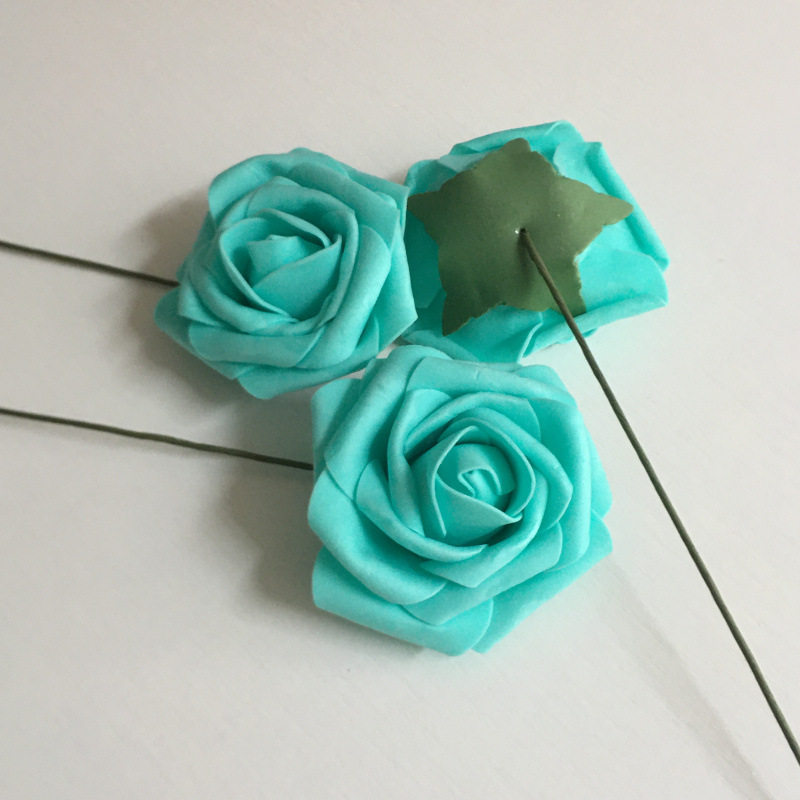 工厂现货仿真8cm带杆PE玫瑰花 泡沫花头手捧花婚庆喜糖盒配件