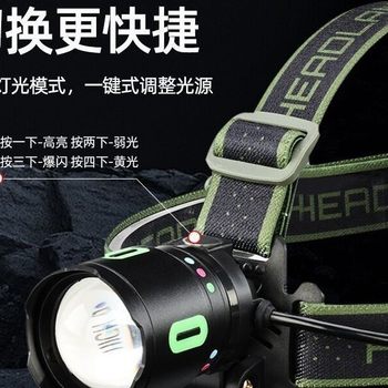 New Portable Outdoor Fishing Long-Range Strong Light Charging Ultra-Bright Special Flashlight Head-Mounted Ultra-Long Battery Life Zoom