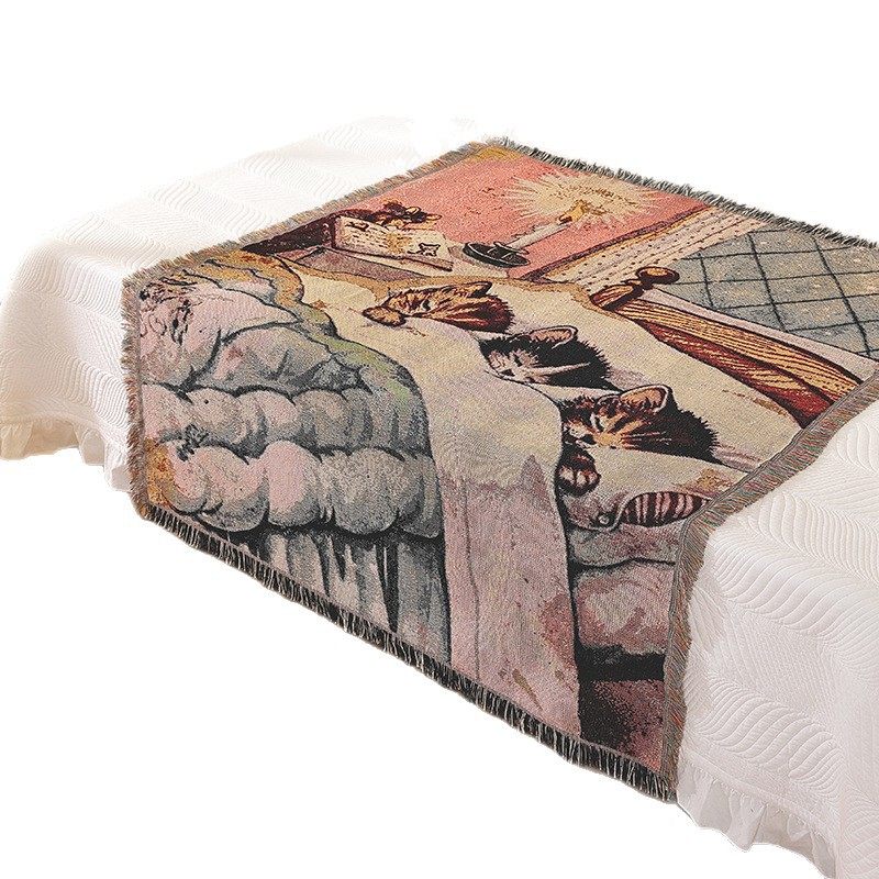 Customized Outdoor Camping Style Blanket Jacquard Oil Painting Tapestry Pet Kitten Sofa Towel Thread Blanket Home Nap Air Conditioning Cover Blanket