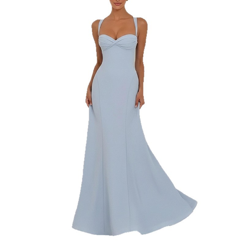 Womens Spring Dress Elegant Solid Color Backless Design Sleeveless Perfect for Parties and Casual Outings