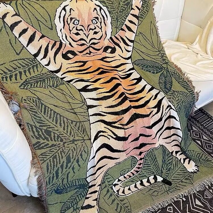 Cross-border Custom American Tiger Sofa Cover Sofa Cover Four Seasons Universal Thread Blanket Tapestries Decorative Blanket Outdoor Camping