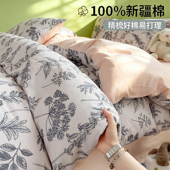Pure Cotton Bed Four-Piece Set 100% Cotton Can Be Slept Naked at Home Single and Double Quilt Cover Universal for All Seasons 2025 New Style