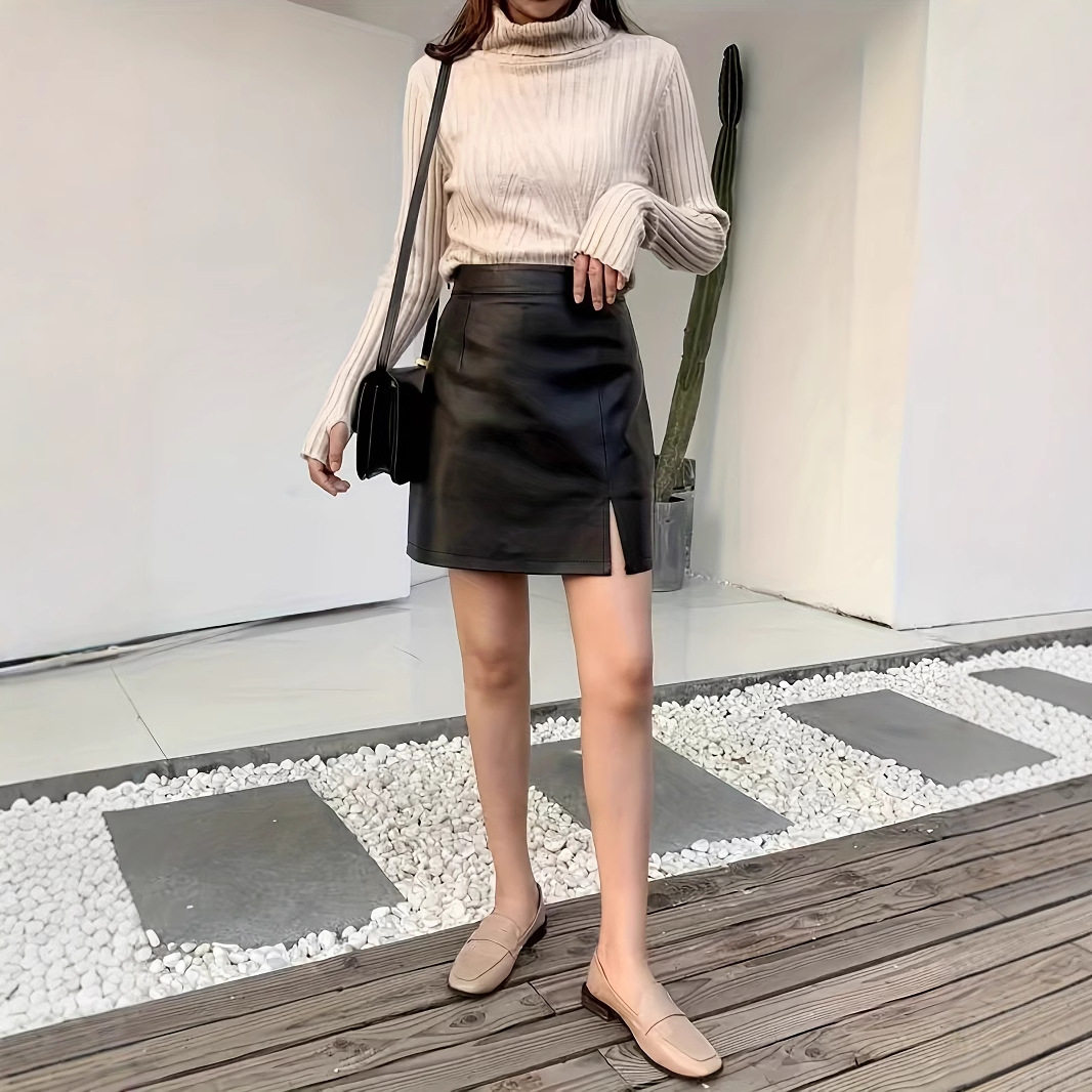 A Line PU Leather Mini Skirt Slim Fit Autumn Winter Style Trendy Design Wholesale Available low MOQ