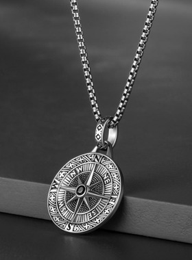 跨境新款复古罗盘指针吊坠挂件夏季士嘻哈长款毛衣链项链配饰