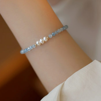 Aquamarine Natural Stone Bracelet for Women Niche High-End Summer New Chinese Style Bracelets Hand Jewelry Accessories Versatile Wholesale
