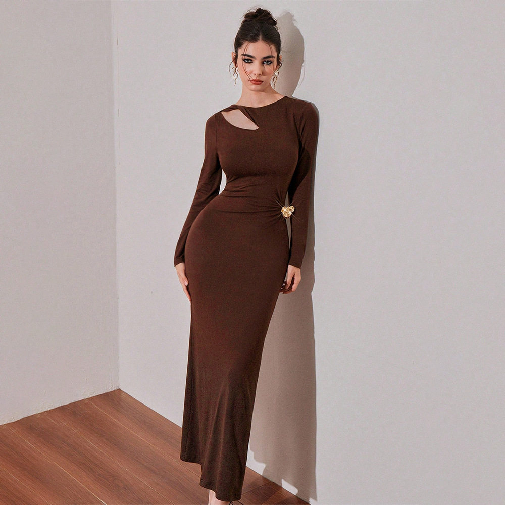 Vintage Inspired Hollow Out Long Sleeve Dress Slim Fit Elegant Design Spring Summer Occasion Wholesale Available
