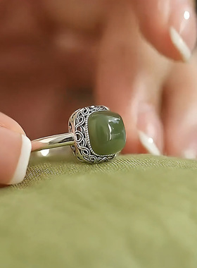 民族风戒指女绿玉髓女复古和田玉