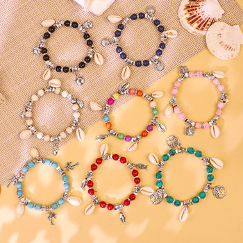 Cross-Border Hot Selling Hawaiian Style Beach Elastic Bracelet Personalized Necklace Pure Handmade Shell Beaded Bracelet Wholesale for Women