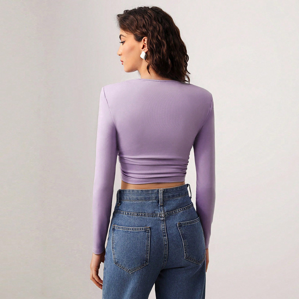 Sexy Hollow Out Long Sleeve Crop Top Slim Fit Milk Silk Fabric Trendy Design Perfect for Parties or Night Out