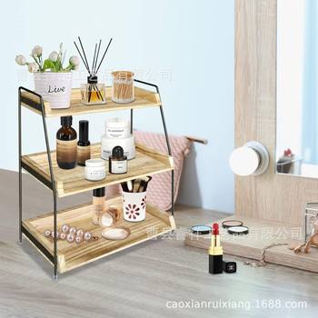 Cross-Border Spot Solid Wood Three-Layer Storage Rack Household Kitchen Spice Organizer Wooden Cosmetics Storage Rack