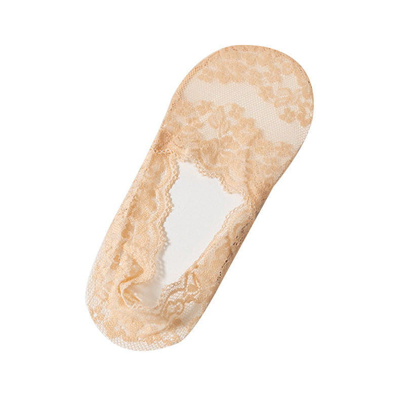 春夏深口船袜女 樱花蕾丝棉底一圈硅胶防滑隐形短袜子条纹浅wazi