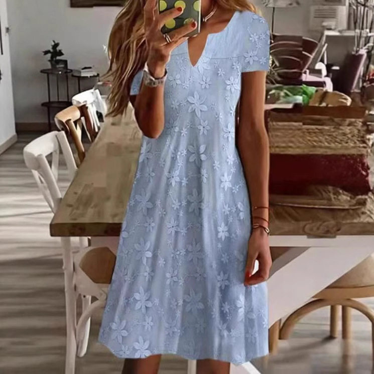 Elegant Solid Color V Neck Short Sleeve Dress Summer Collection Perfect for Casual and Formal Occasions Wholesale
