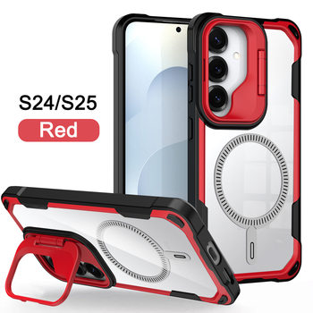 Suitable for S25 Mobile Phone Case, Magnetic Three-In-One Anti-Fingerprint, Contrasting Color, Multi-Functional Stand, S24Ultra Protective Case