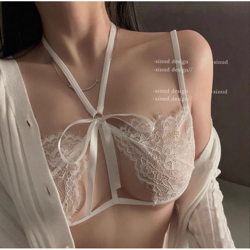 Date Secret~Lace-Up Sexy Intimates for Small Breasts/Large Breasts Without Rims Sexy Lace Temptation Bra and Panty Set