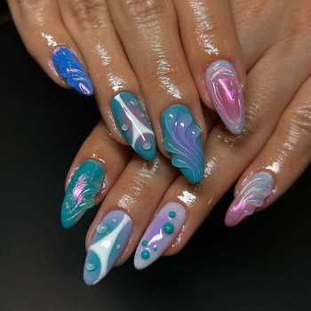 Embossed Manicure 24 Pieces Short Nail Corrugated Water Drop Embellishment 3D Stereo Wearable Nail Hand-Painted Fake Nail Ep-06