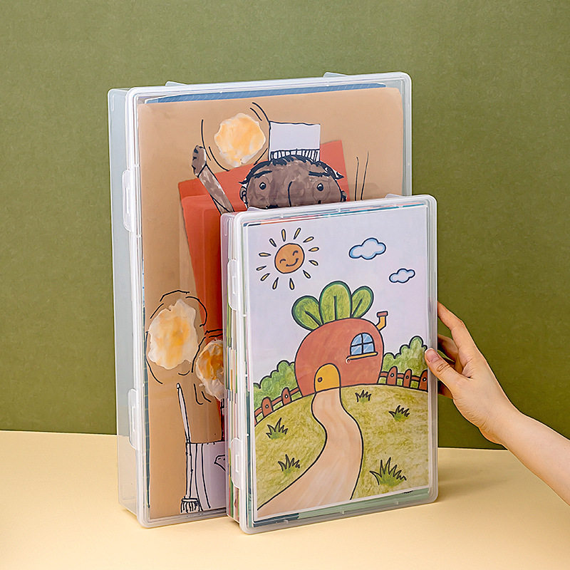 Office Document Storage Box with Lid Desk Document Storage Box Transparent Flip Cover A3 Paper A4 Storage Box