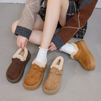 Thick-Soled Height-Increasing Snow Boots for Women 2025 New Winter Fleece-Lined Birkenstock Shoes One-Leg Cotton Shoes Furry Bread Shoes