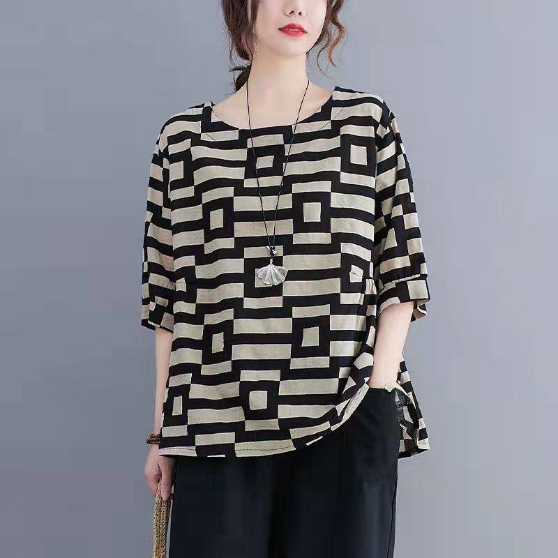 Cotton Linen Womens Casual Short Sleeve T Shirt Loose Fit Summer Style Flattering for Plus Sizes Wholesale Available