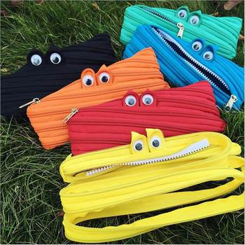 Korean version of the new class stationery, cute and simple zipper bag monster pencil bag large capacity student supplies stationery bag