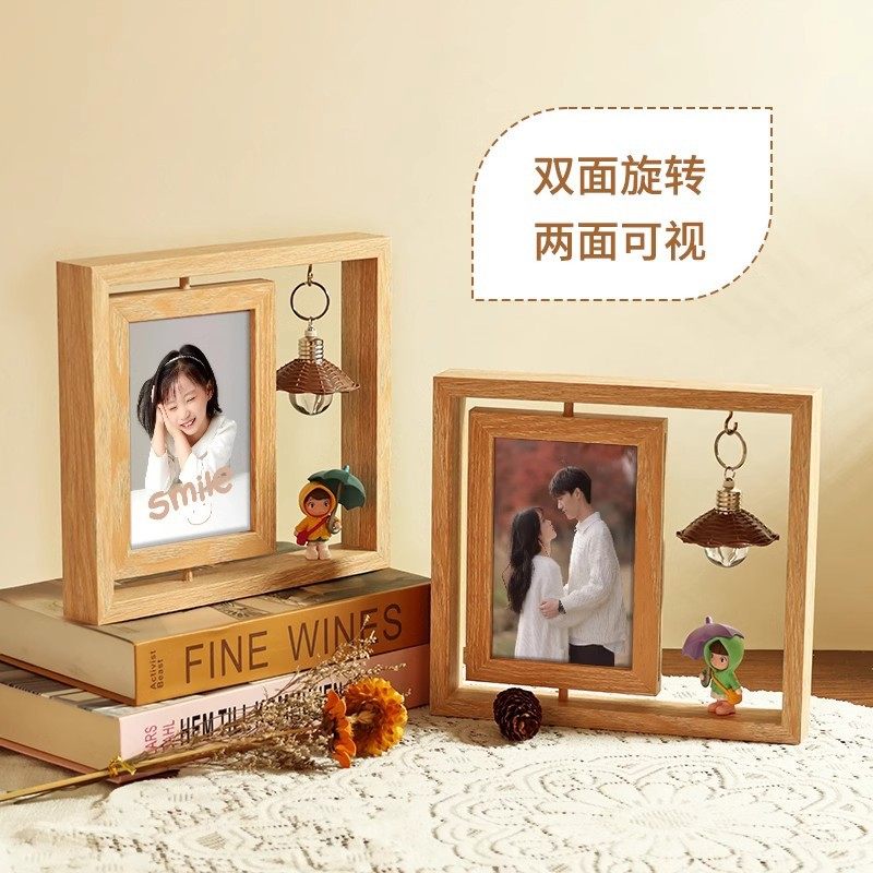 Creative double-sided rotating 6 inch photo frame table lovers photo commemorative birthday gift ornaments wholesale