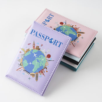 2025 Cross-border Color Printing Cartoon Map Passport Protective Cover Multi-function Certificate Holder Ticket Holder Factory in stock Straight Hair