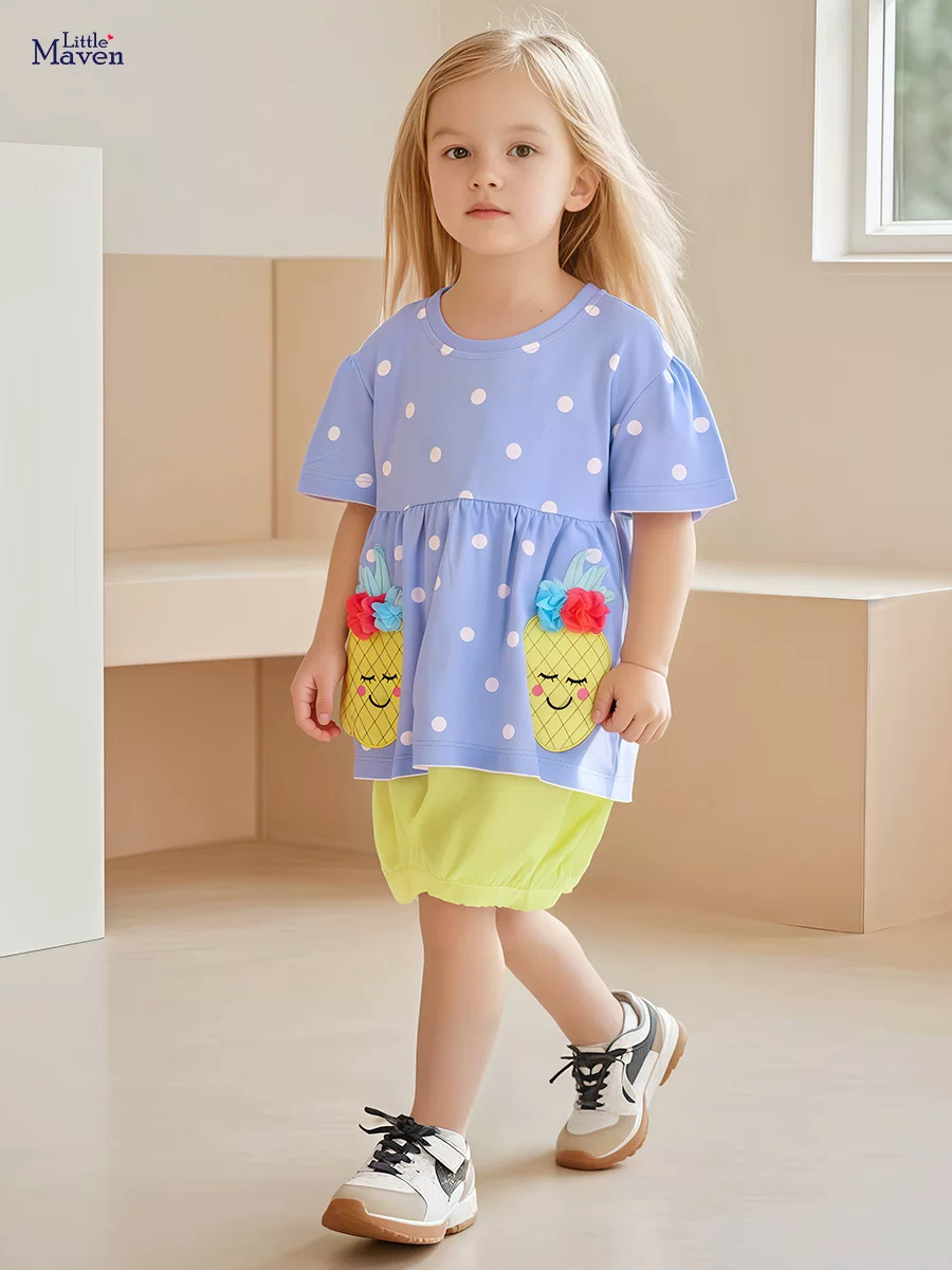New Summer Girls' Set, [Style] Cartoon Top & Shorts, Kids' Pants Set
