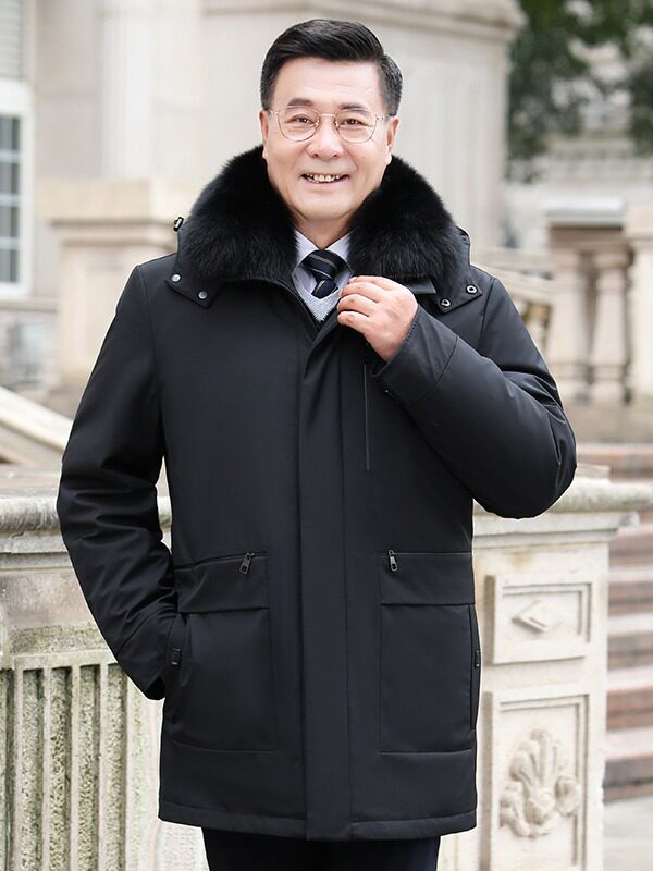 Dad's down Jacket Men's New Winter Middle-Aged and Elderly Winter Clothing Thickeneded Father's and Grandfather's Mid-Length White Duck down Jacket for Men