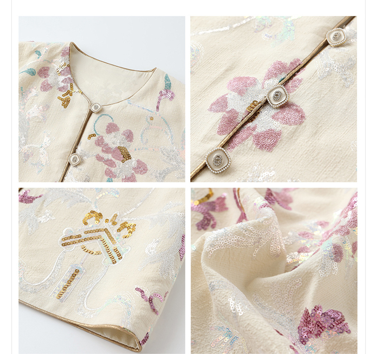 Set áo vest và áo khoác ngắn nữ thêu họa tiết hoa — áo khoai tây, Áo vest màu tím sốt, áo vest trắng đính cườm, Áo khoác màu tím sốt
