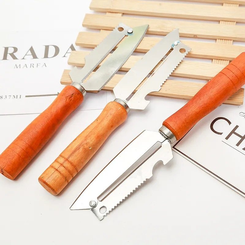 Fruit Peeler, Sugarcane Peeler, Bottle Opener Tool, Kitchen Knife, Wooden Handle Peeler, Stainless Steel Peeler