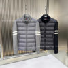Padded Corduroy down Jacket with Knitted Sleeves for Men and Women, Stand Collar, Zipper, Striped Wool Splicing Jacket