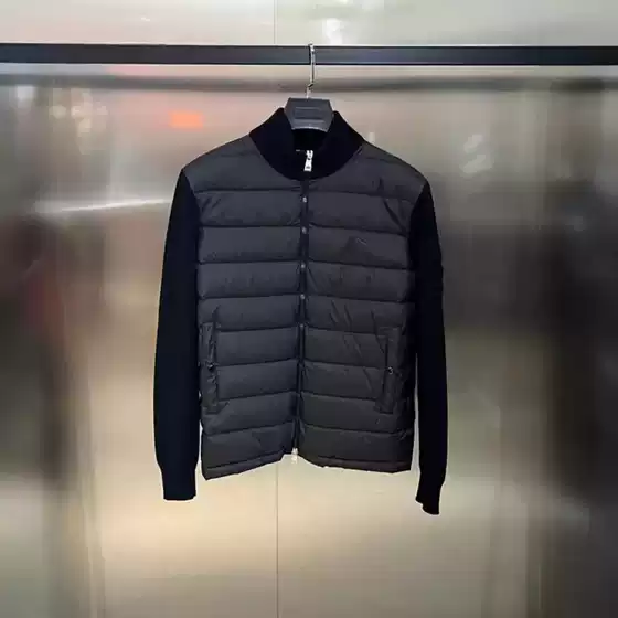 High-end European men's down jacket warm sweater knitted sleeves 2024 Mengjia warm stand collar coat jacket
