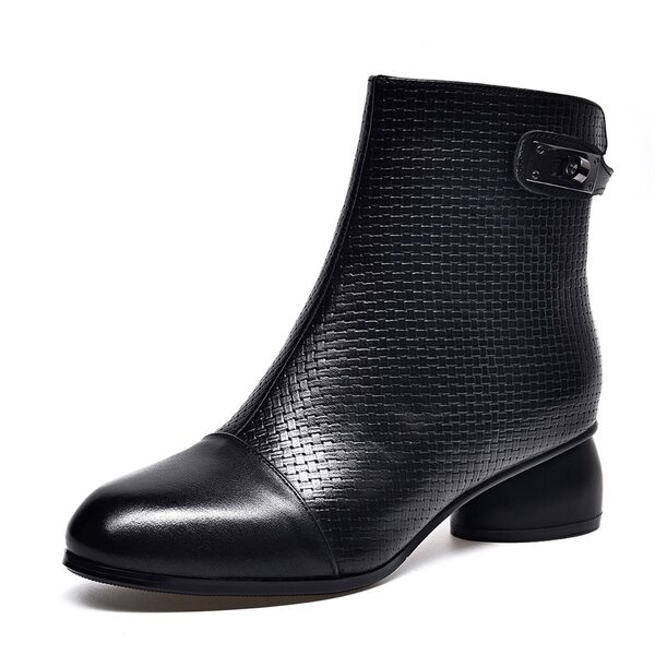 Boot Nữ Da Mờ Gót Vuông Chiều Cao Đế Khoảng 4cm Màu Đen, Đỏ