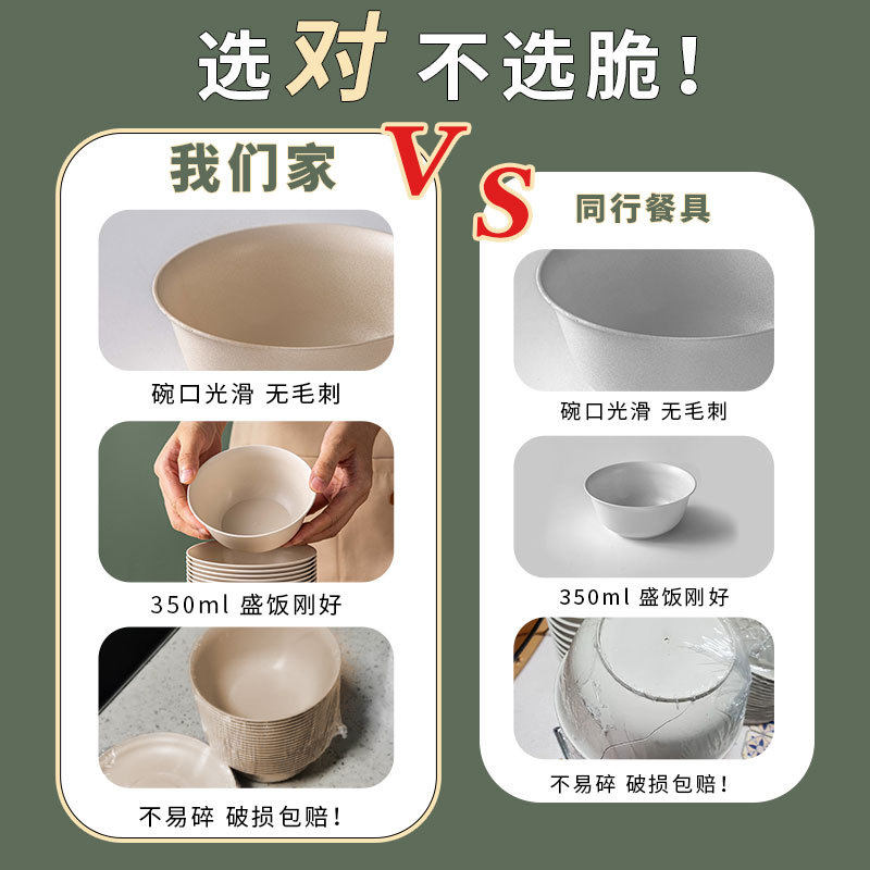 Rice Husk Disposable Tableware Bowl and Chopsticks suit Cup Rice Bowl and Plate Food Grade Household Picnic Degradable Dinner Commercial
