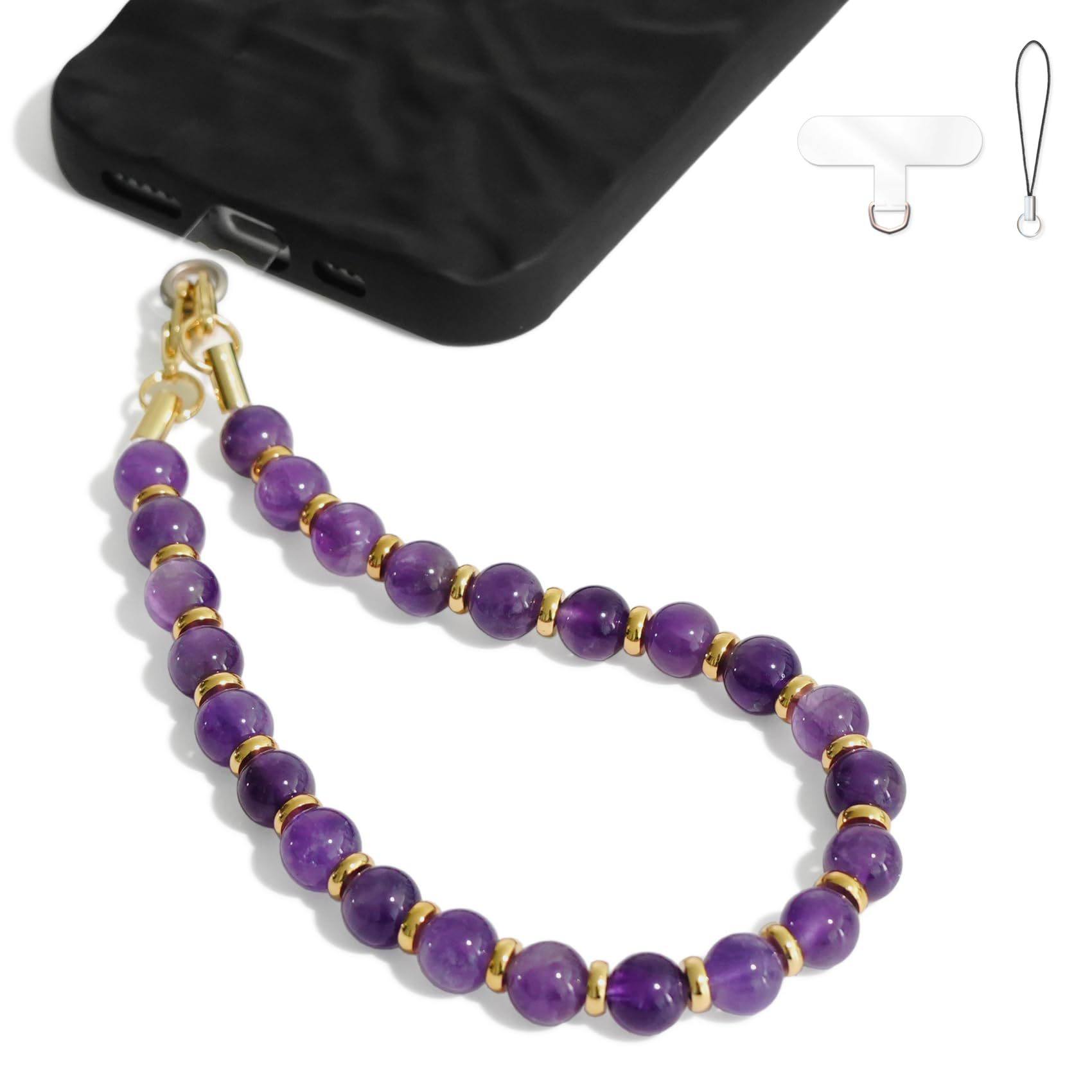 Natural Stone Beaded Mobile Phone Chain Gold Lobster Clasp Spacer Crystal Pendant Fresh Color Amazonite Mobile Phone Chain