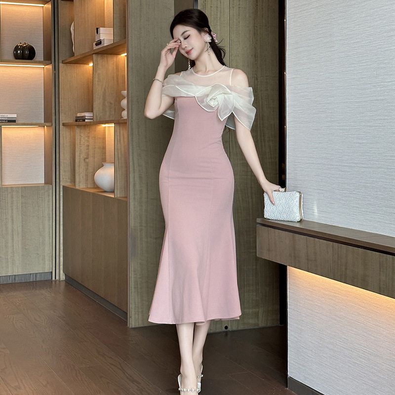 Đầm maxi nữ thắt eo tay lỡ cổ tròn dáng chữ A — [Hồng]