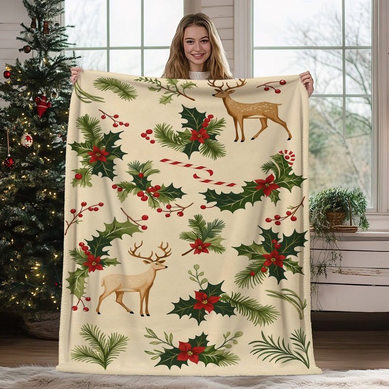 2025 New Amazon Christmas Blanket Cross-Border Santa Claus Christmas Tree Flannel Blanket Pink Throw Blanket