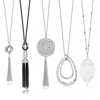 European and American Cross-Border Metal Cut Out Leaf Water Drop Pendant Sweater Chain Women's Personalized Simple Winding Long Necklace Jewelry