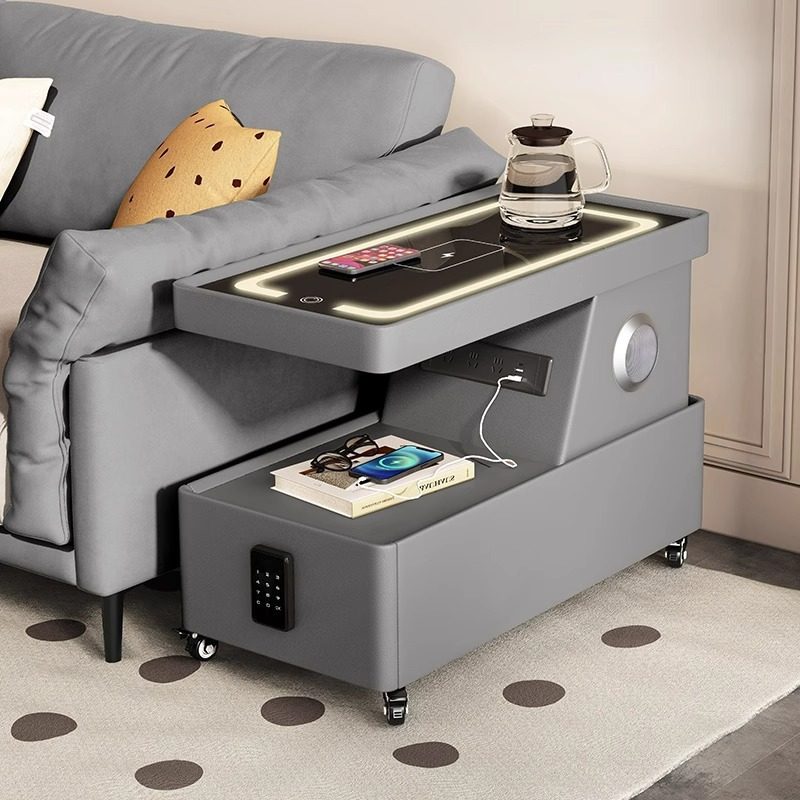 Movable Coffee Table for Small Apartments, Modern Minimalist Side Cabinet, Light Luxury Living Room, Italian Minimalist Sofa Side Table Trolley