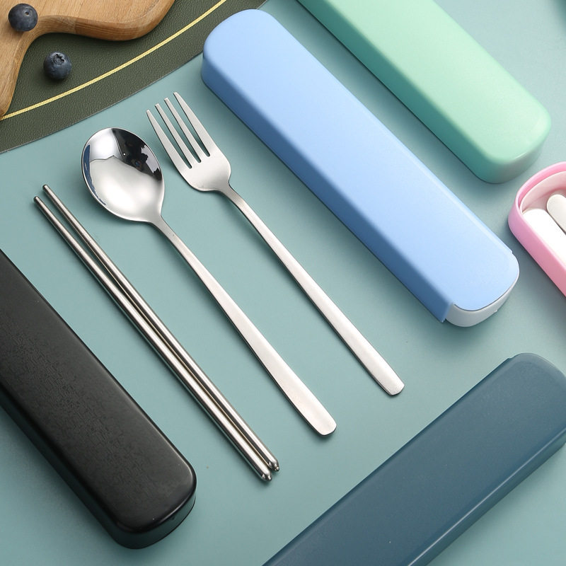Portable stainless steel tableware three-piece fork spoon chopsticks student set company order tableware
