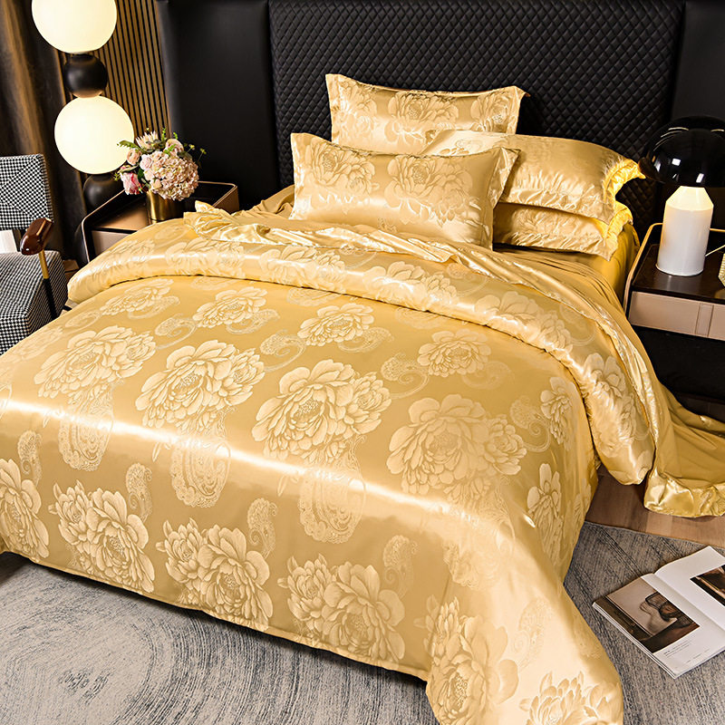 Cross-Border Direct Supply of European Satin Jacquard Four-Piece Set of Four-Season Light Luxury Bedding Supplies Aliexpress Supports Dropshipping