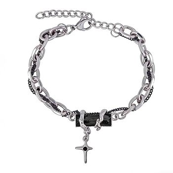 Star-Wrapped Black Diamond Bracelet for Men, Titanium Steel Design, New Versatile Valentine's Day Accessories for Women, Simple Star Bracelet Trend