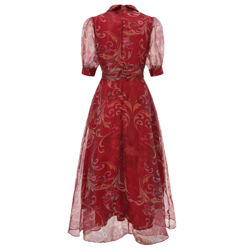 French Romantic Floral Puff Sleeve Dress Spring Summer Belted Waist A Line Silhouette Office Wear Wholesale