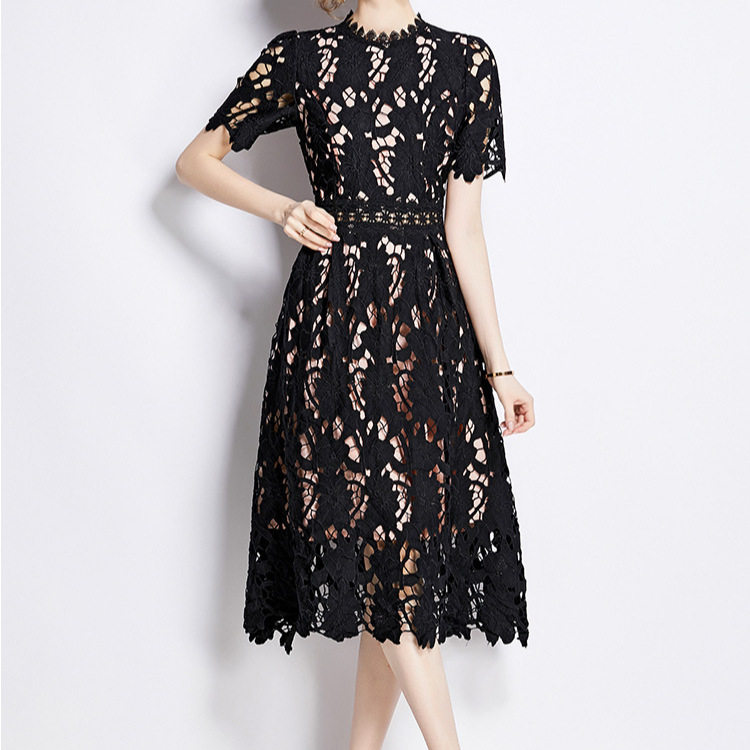 Spring Dress Embroidered Lace A Line Silhouette Mid Length Solid Color Elegant Occasion Wear Wholesale Available