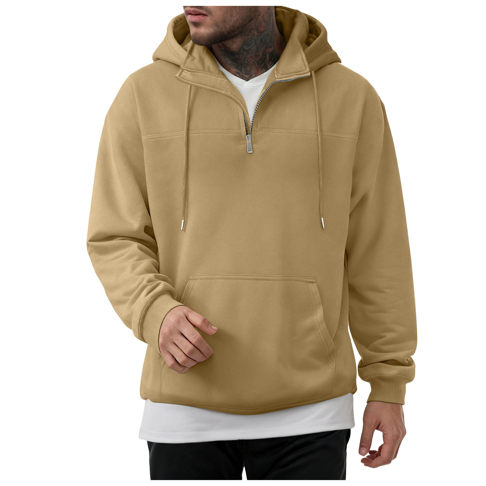 跨境秋冬加绒拉链套头衫男士连帽卫衣男美式复古宽松休闲立领外套