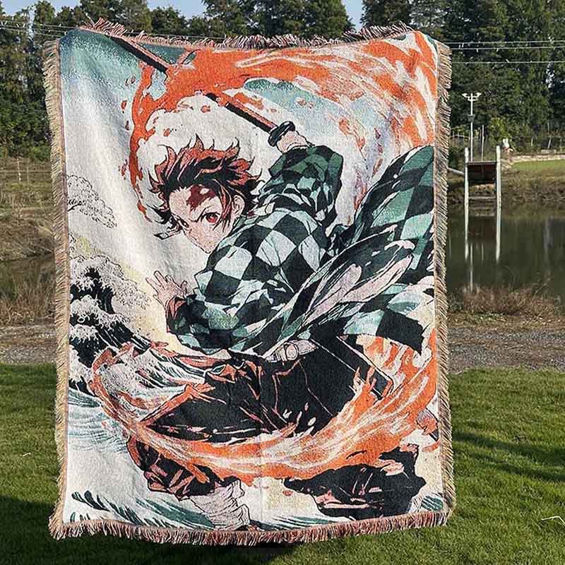 Factory Cross-Border Camping Blanket Moisture-Proof Picnic Mat Woven Jacquard Tapestry Anime Peripheral Gift Line Blanket Small Order Customization