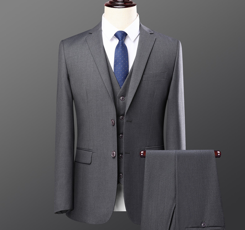 Bộ vest nam hai mảnh dáng ôm phong cách Hàn Quốc, lễ phục cưới và đi làm — Bộ áo và quần một cúc màu xanh navy, Bộ đồ màu xám một cúc (áo + quần), Bộ đồ đen một cúc (áo + quần), Bộ đồ hai cúc màu xanh tím than (áo + quần)