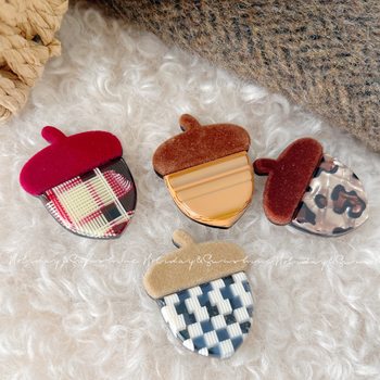 Korean Style Autumn and Winter Chestnut Plaid Sweet and Cute Hair Clip Cartoon Brushed Clip Vegetable Side Clip Bangs Clip